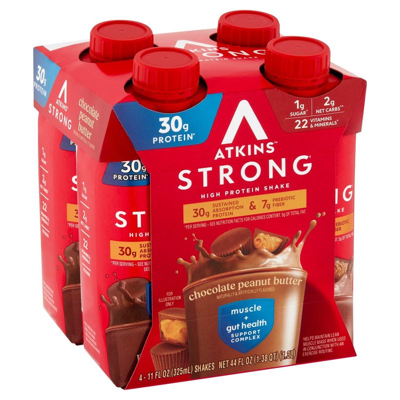 Atkins Strong Chocolate Peanut Butter High Protein Shake, 11 fl oz, 4 count