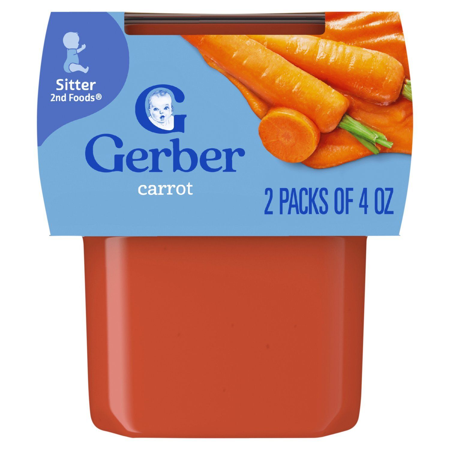 Gerber 2nd Foods Carrot Baby Food, Sitter, 4 oz, 2 count