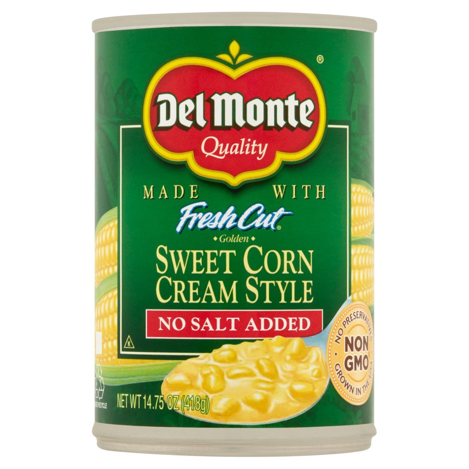 Del Monte Fresh Cut No Salt Added Cream Style Golden Sweet Corn, 14.75 oz