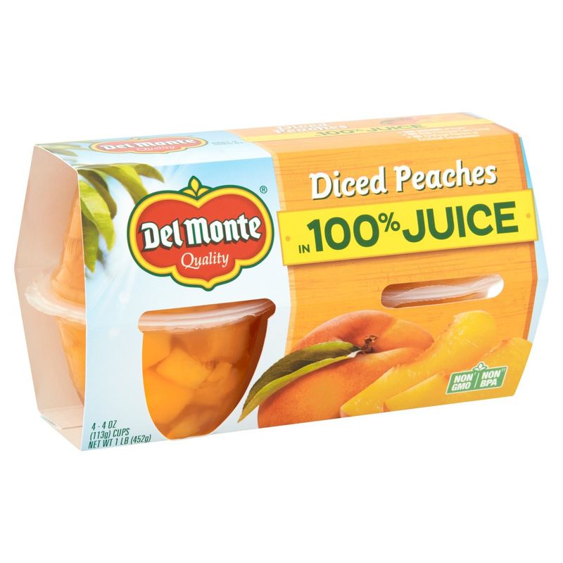 Del Monte Diced Peaches in 100% Juice, 4 oz, 4 count