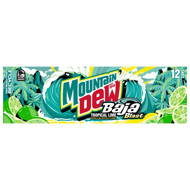 Mountain Dew Baja Blast Soda Tropical Lime 12 Fl Oz, 12 Count