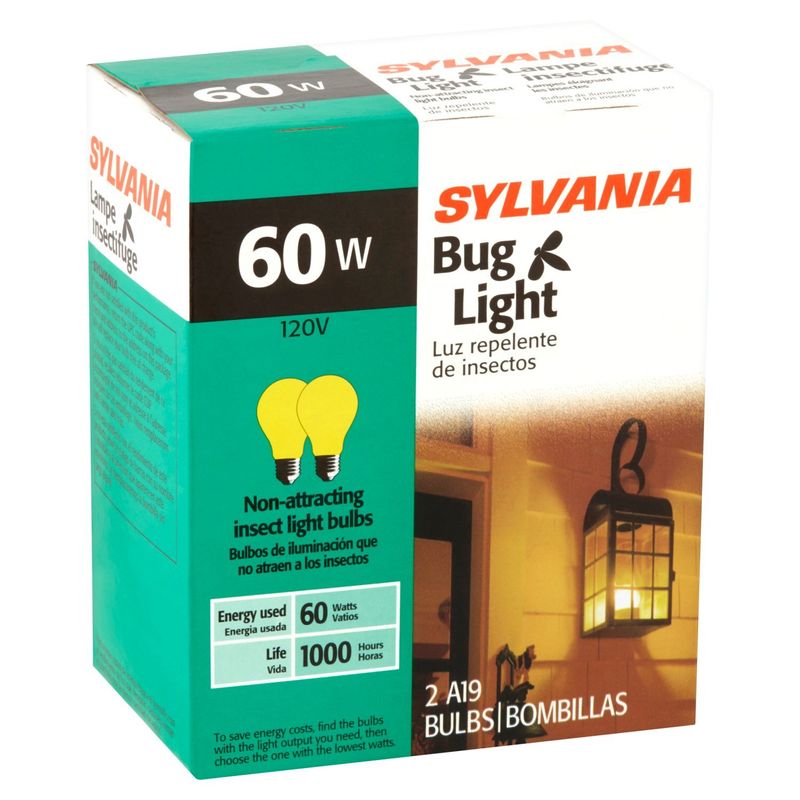 Sylvania 60W A19 Bug Light Bulbs, 2 count