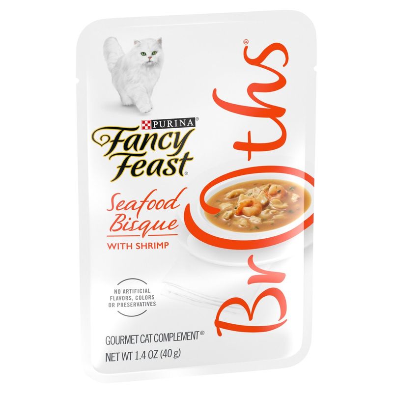 Purina Fancy Feast Broths Seafoods Bisque with Shrimp Gourmet Cat Complement, 1.4 oz