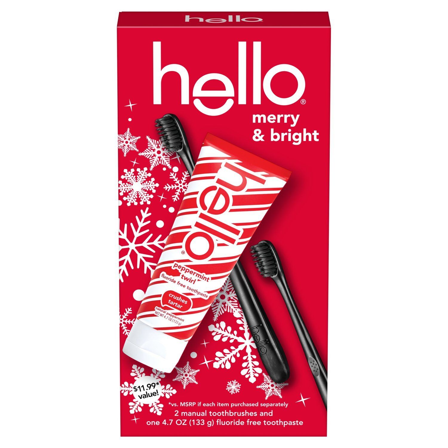 Hello Merry &amp; Bright Manual Toothbrushes and Fluoride Free Toothpaste