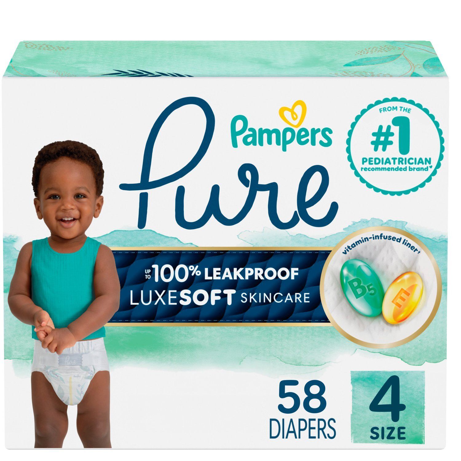 Pampers Pure Protection Diapers Super Pack, Size 4, 22-37 lb, 58 count