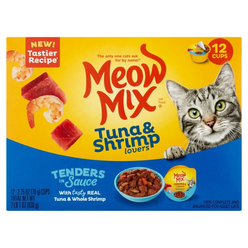 Meow Mix Tuna &amp; Shrimp Lovers Tenders in Sauce Cat Food, 2.75 oz, 12 count