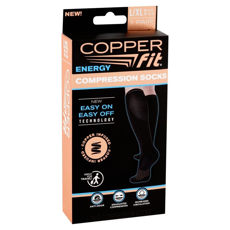 Copper Fit Energy Compression Socks, L/XL, 1 pair