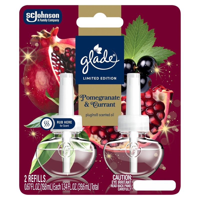 Glade PlugIns Pomegranate &amp; Currant Scented Oil Refills Limited Edition, 0.67 fl oz, 2 count