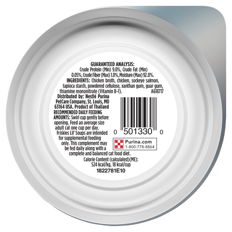 Purina Friskies Lil' Soups with Sockeye Salmon in a Velvety Chicken Broth Cat Food, 1.2 oz