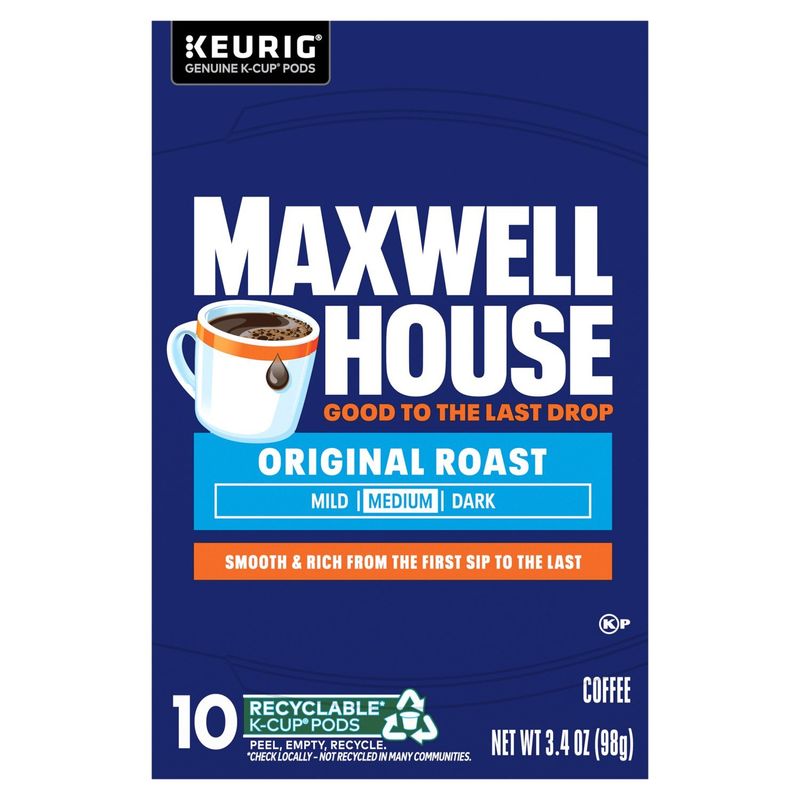 Maxwell House Original Roast Medium Coffee K-Cup Pods, 10 count, 3.4 oz