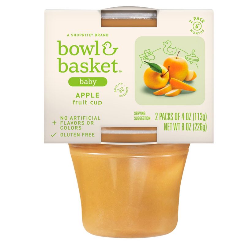 Bowl &amp; Basket Apple Fruit Cup Baby Food, 6+ Months, 4 oz, 2 count