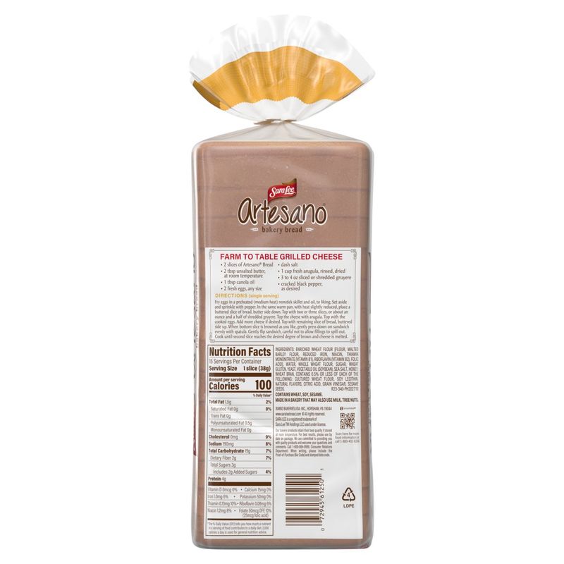 Sara Lee Artesano Golden Wheat Bakery Bread, 1 lb 4 oz