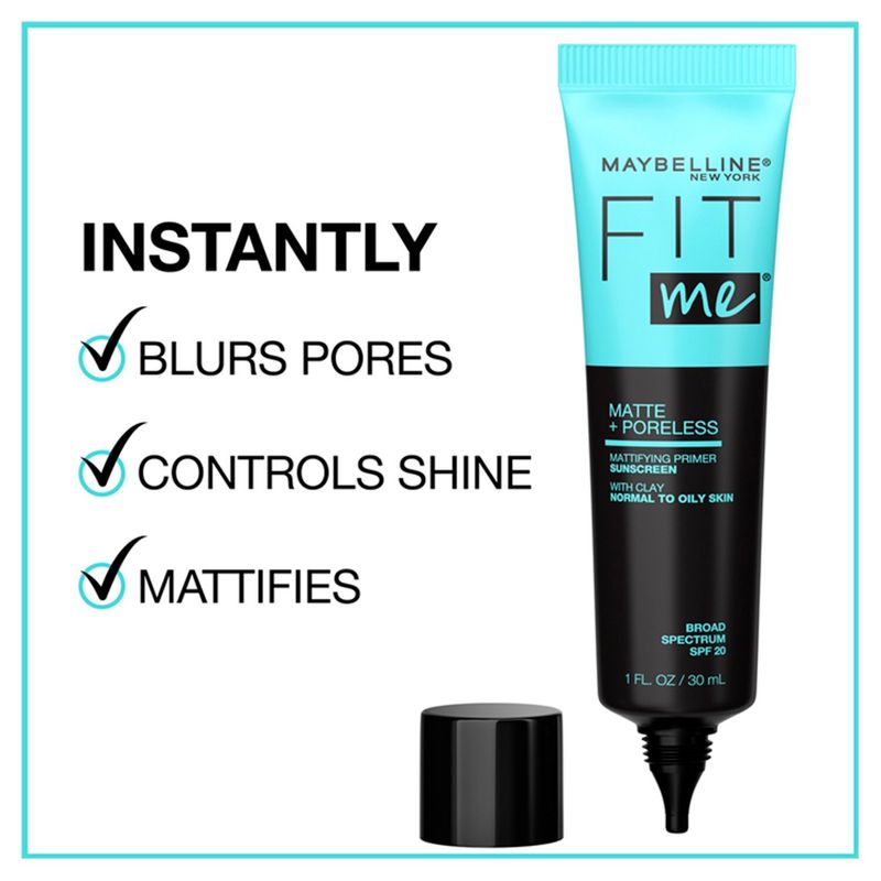Maybelline New York Fit Me! Matte + Poreless Mattifying Primer Sunscreen, SPF 20, 1 fl oz