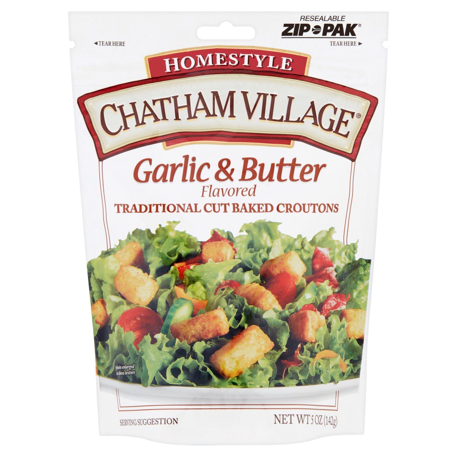 Chatham Village Homestyle Garlic &amp; Butter Flavored Traditional Cut Baked Croutons, 5 oz
