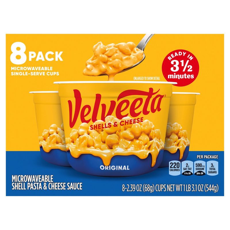 Velveeta Original Microwaveable Shell Pasta &amp; Cheese Sauce, 2.39 oz, 8 count