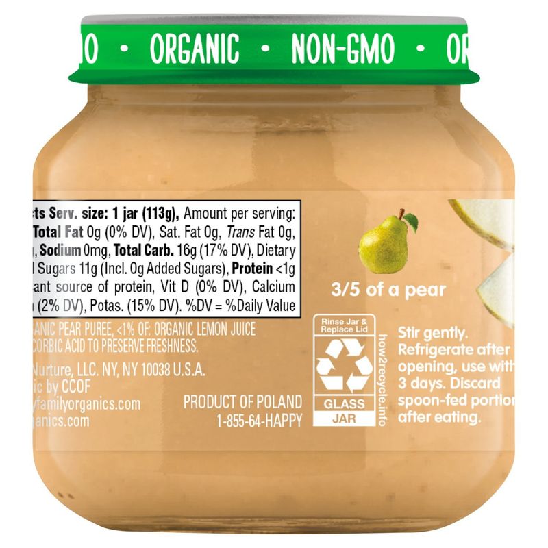 Happy Baby Organics Pears Baby Food, Stage 1, 4 oz