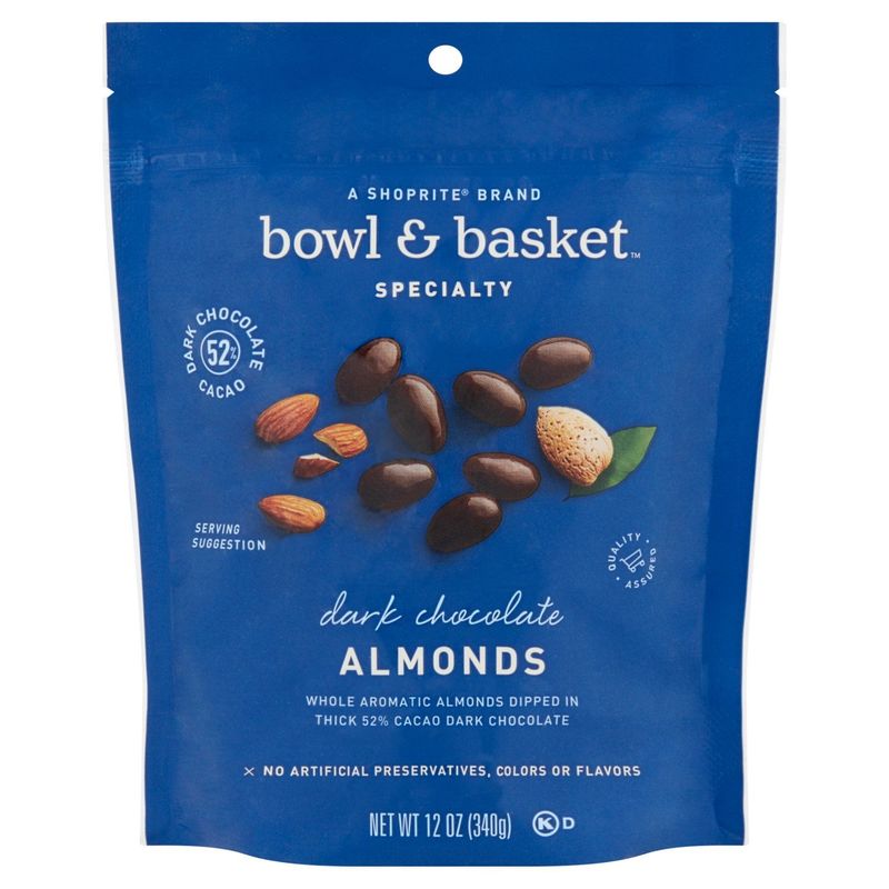 Bowl &amp; Basket Specialty Dark Chocolate Almonds, 12 oz