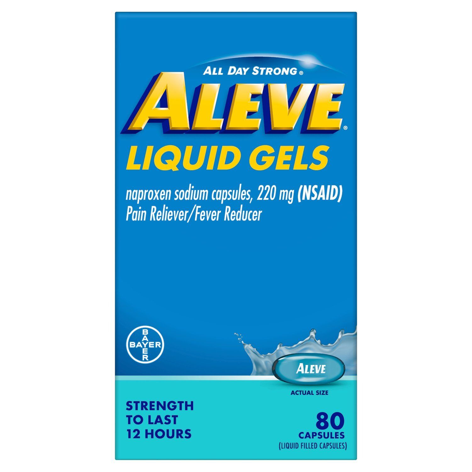 Aleve All Day Strong Liquid Gel Capsules, 220 mg, 80 count