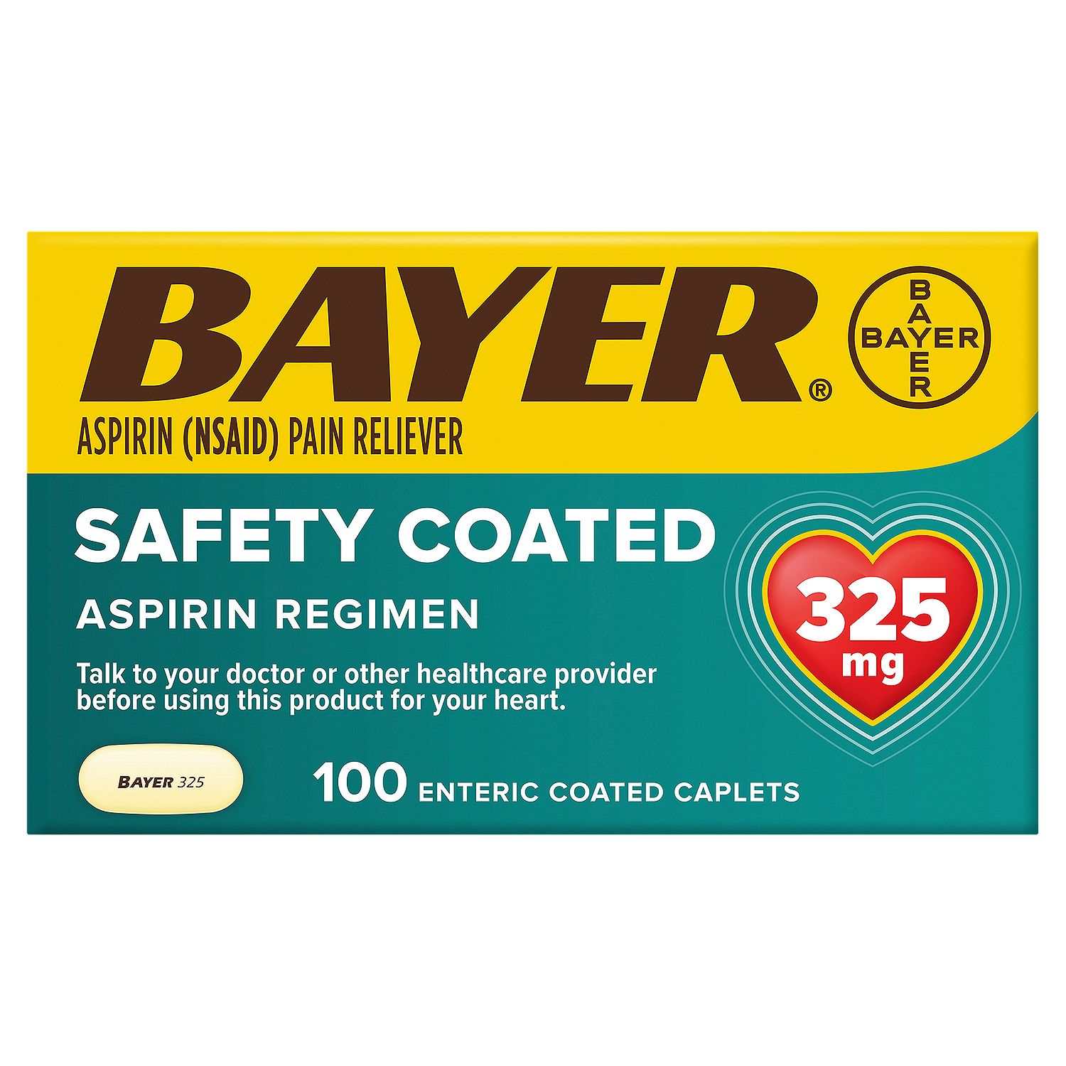 Bayer Aspirin Regimen Safety Enteric Coated Caplets, 325 mg, 100 count