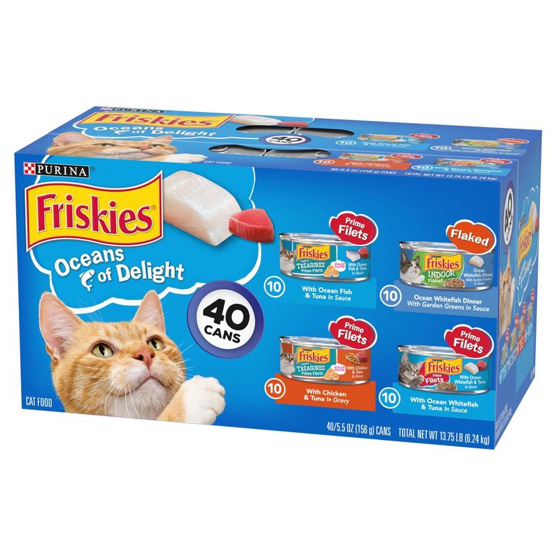 Purina Friskies Oceans of Delight Cat Food Variety Pack, 5.5 oz, 40 count