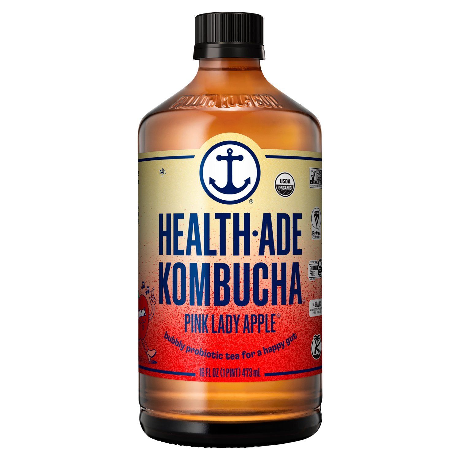 Health-Ade Kombucha Pink Lady Apple Bubbly Probiotic Tea, 16 fl oz