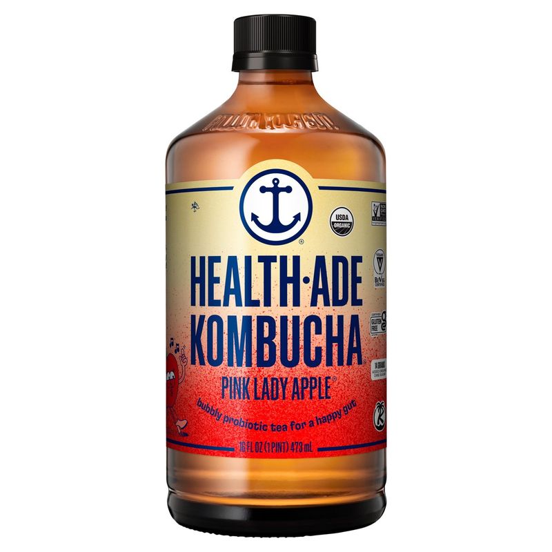Health-Ade Kombucha Pink Lady Apple Bubbly Probiotic Tea, 16 fl oz