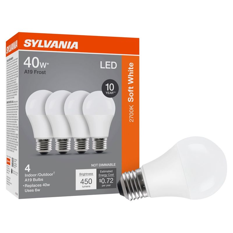 Sylvania Soft White LED 40W A19 Frost Bulbs, 4 count