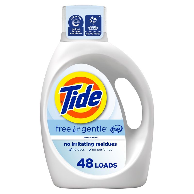 Tide Free &amp; Gentle Liquid Laundry Detergent, 63 fl oz, 48 Loads