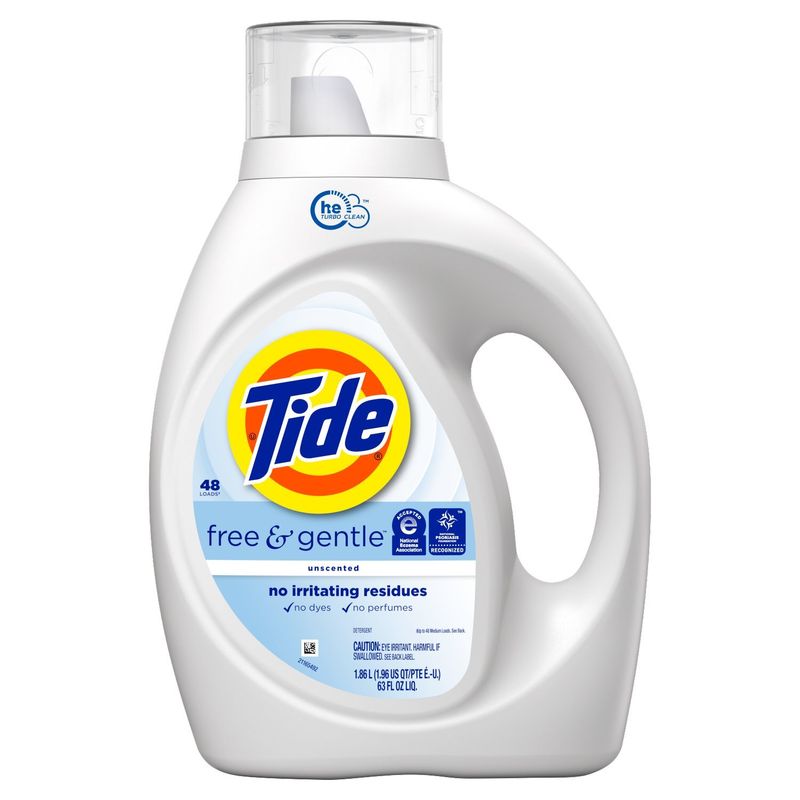 Tide Free &amp; Gentle Liquid Laundry Detergent, 63 fl oz, 48 Loads