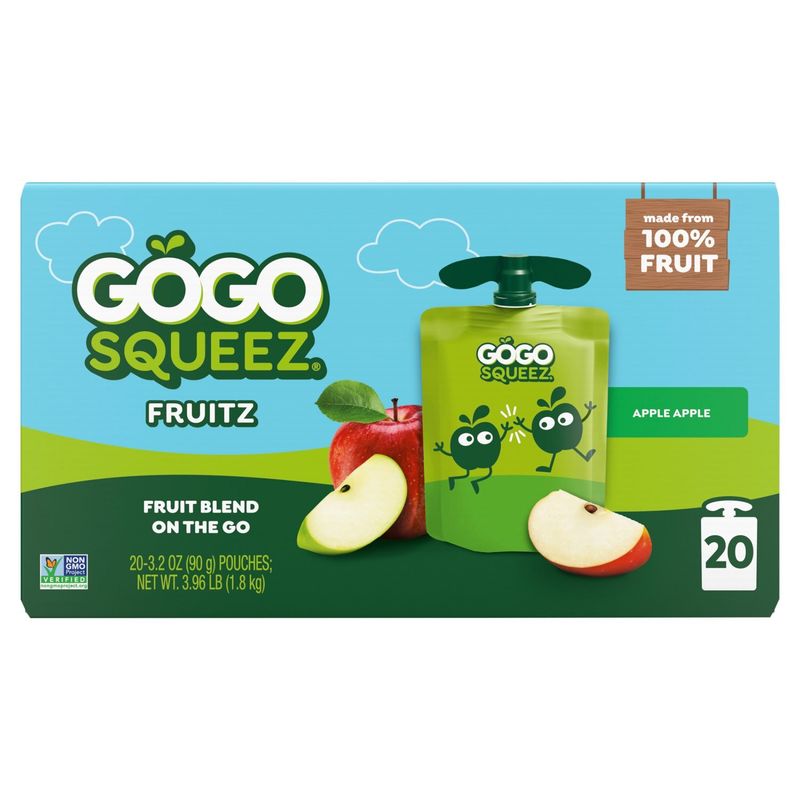 GoGo Squeez Fruitz AppleApple Fruit Blend on the Go Variety Pack, 3.2 oz, 20 count