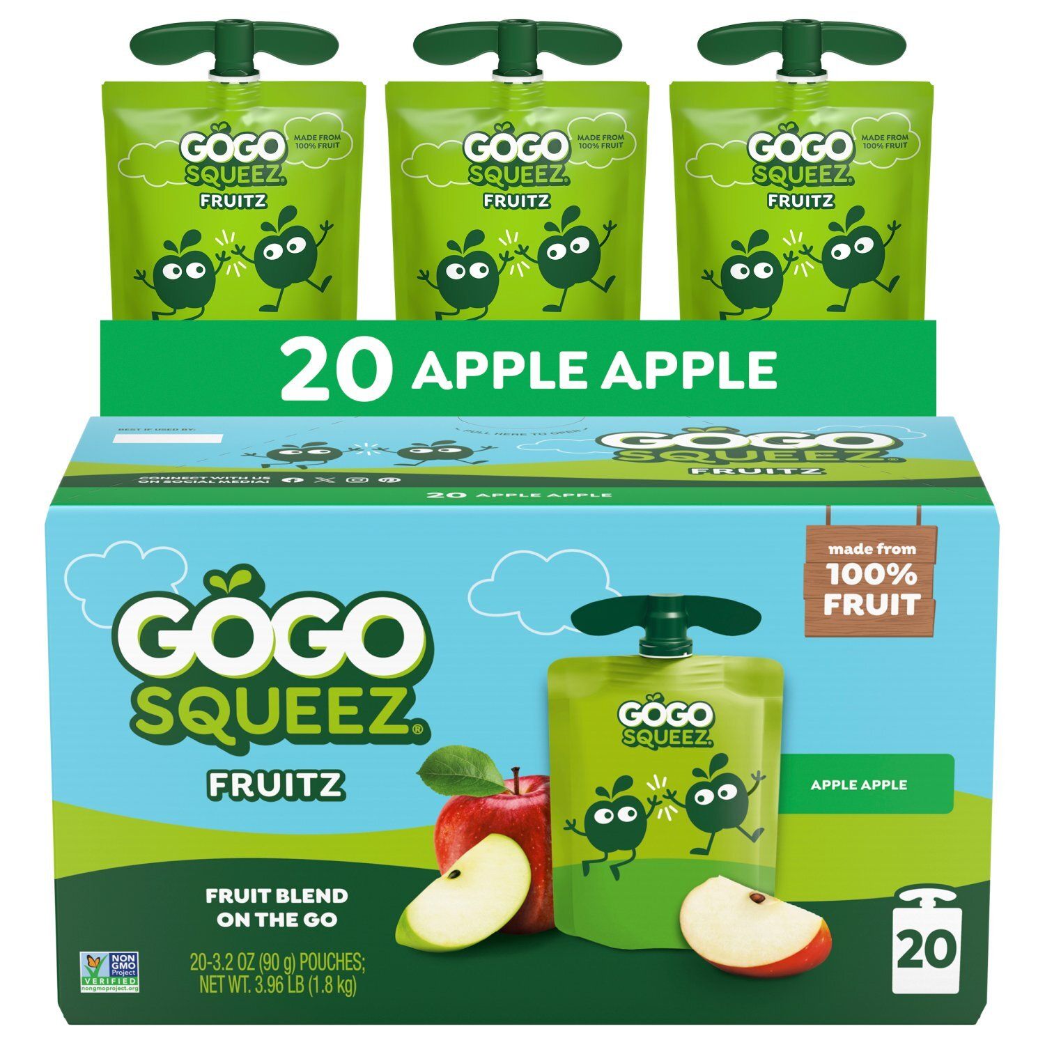 GoGo Squeez Fruitz AppleApple Fruit Blend on the Go Variety Pack, 3.2 oz, 20 count