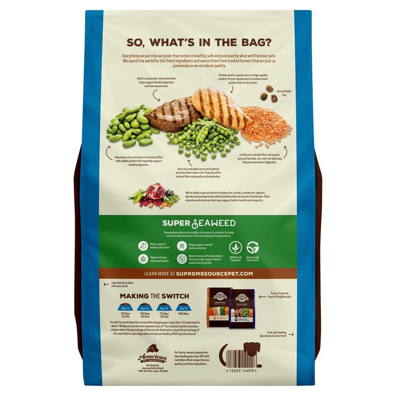 Supreme Source Super-Premium Grain-Free Beef, Chicken Meal, and Lentil Recipe Dog Food, 5 lb