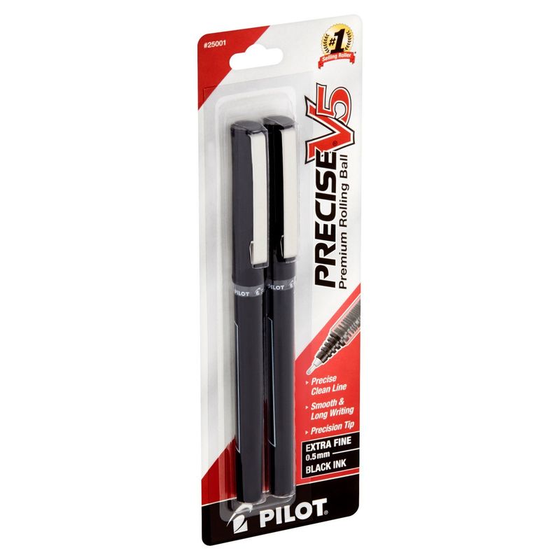 Pilot Precise V5 Extra Fine 0.5 mm Black Ink Premium Rolling Ball Pens, 2 count