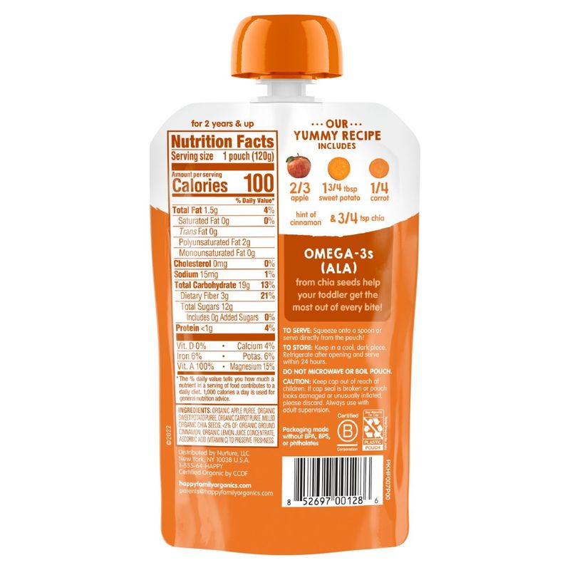 Happy Tot Organics Superfoods Stage 4 Organic Apples, Sweet Potatoes, Carrots &amp; Cinnamon + Super Chia Pouch 4.22 oz.