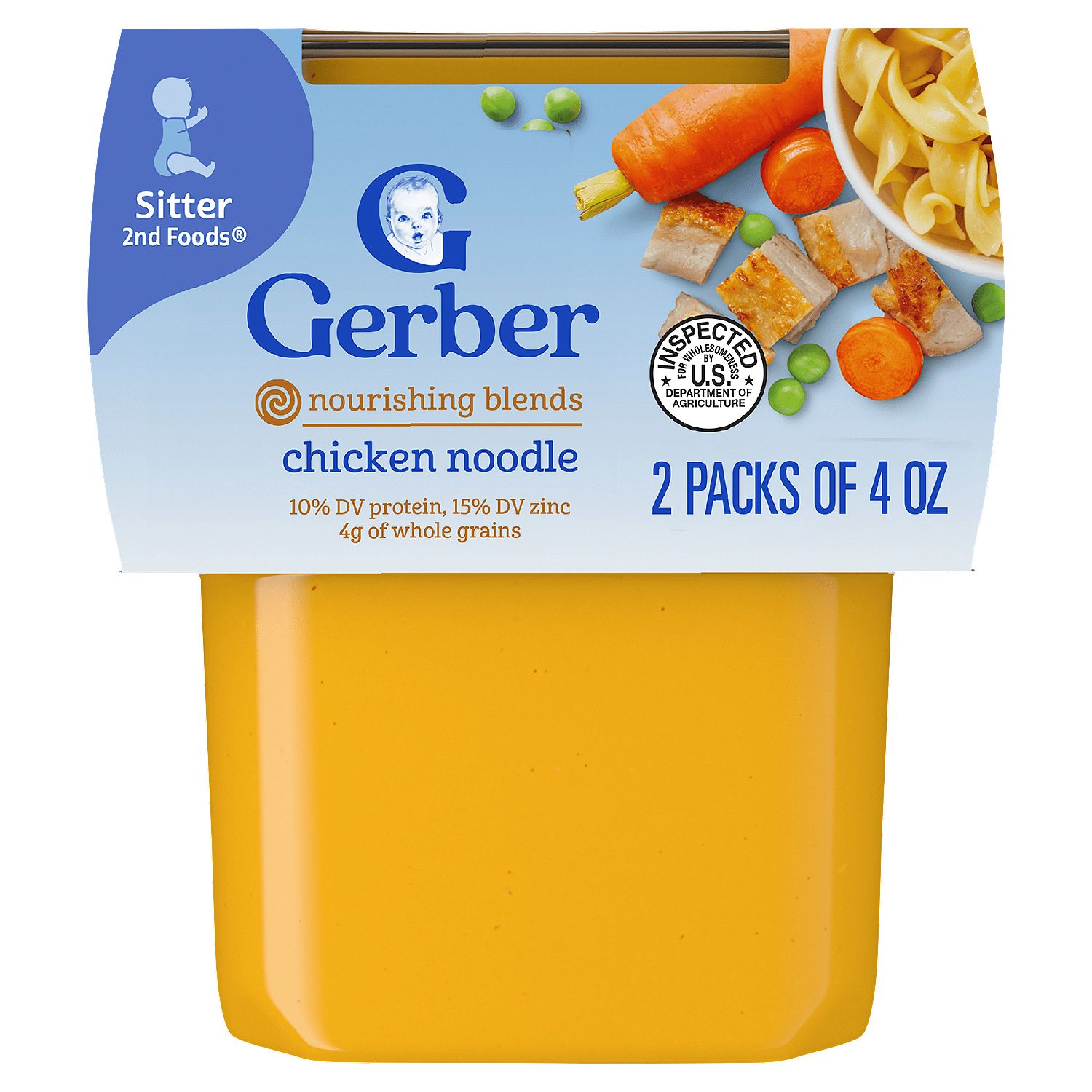 Gerber 2nd Foods Nourishing Blends Chicken Noodle Baby Food, Sitter, 4 oz, 2 count