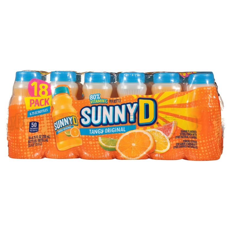 Sunny D Tangy Original Orange Flavored Citrus Punch, 6.75 fl oz, 18 count