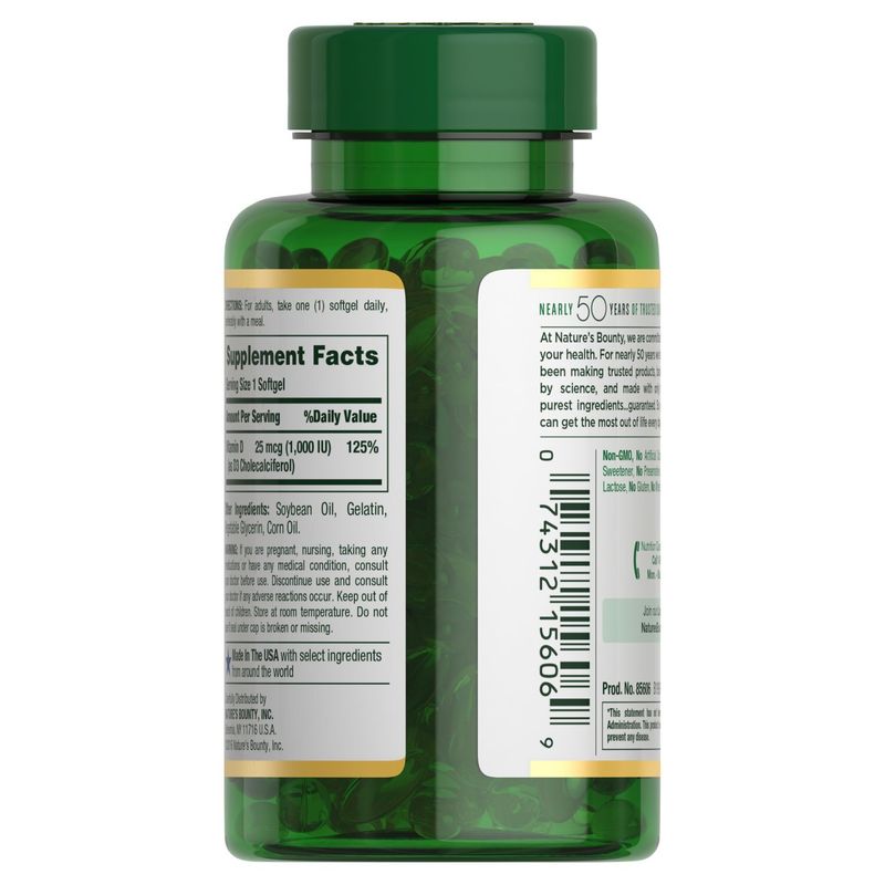 Nature's Bounty D3 Vitamin Supplement, 25 mcg, 250 count