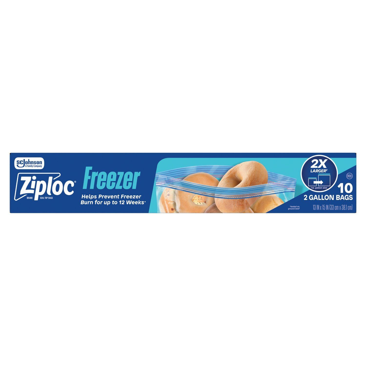 Ziploc Freezer 2 Gallon Seal Top Bags, 10 count
