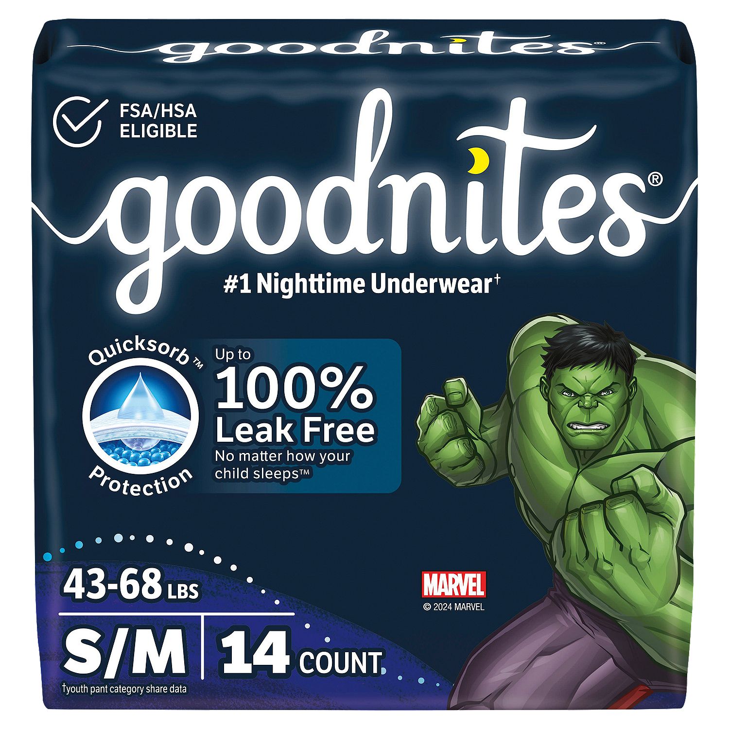 Goodnites Boys Nighttime Underwear, Sizes 6-8, S/M, 43-68 lbs, 14 count