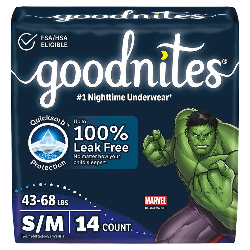 Goodnites Boys Nighttime Underwear, Sizes 6-8, S/M, 43-68 lbs, 14 count