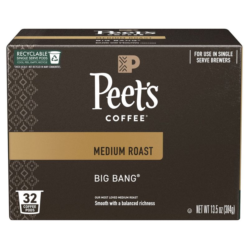 Peet's Coffee Medium Roast Big Bang Coffee Pods, 32 count, 13.5 oz