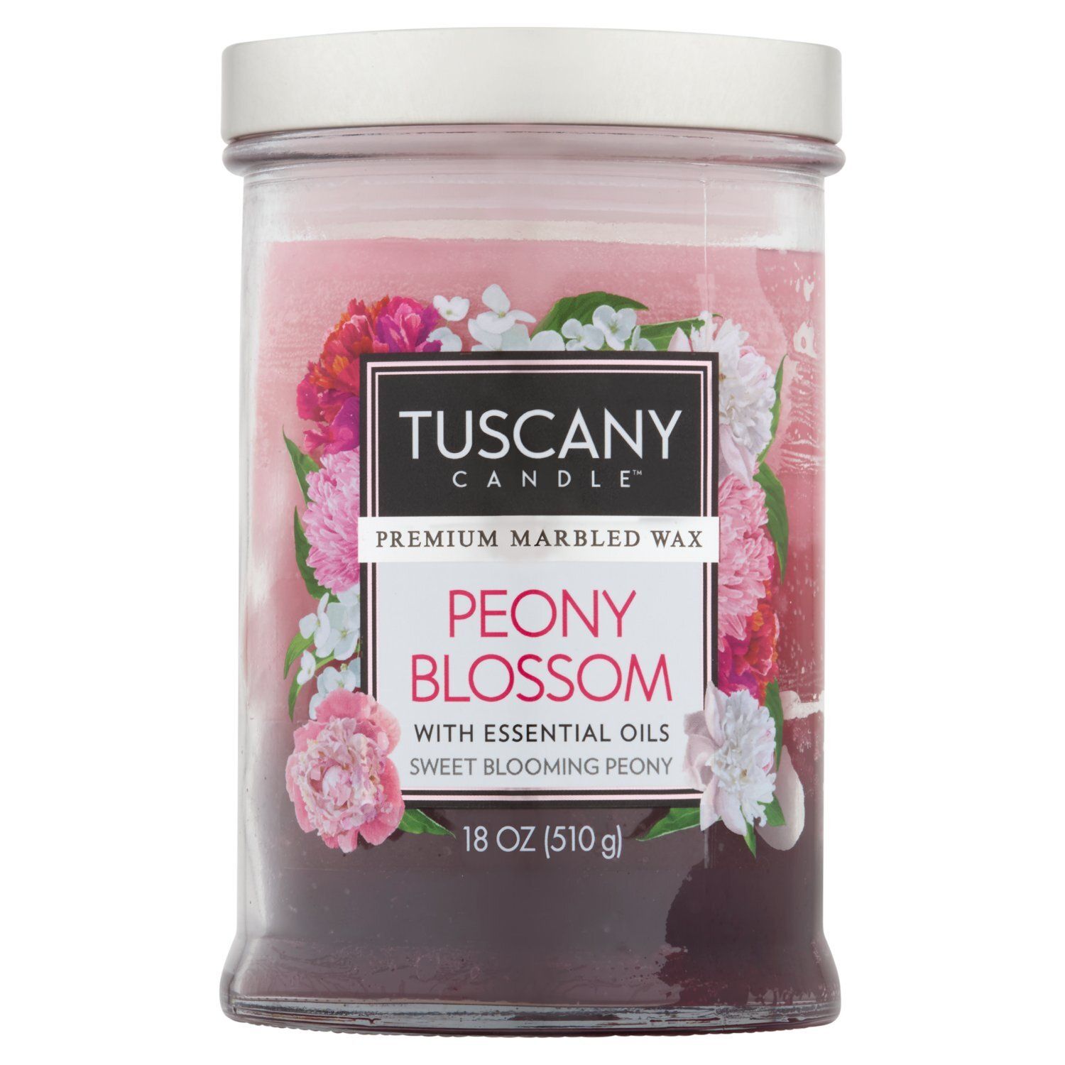 Tuscany Candle Premium Marbled Wax Peony Blossom Candle with Essential Oils, 18 oz