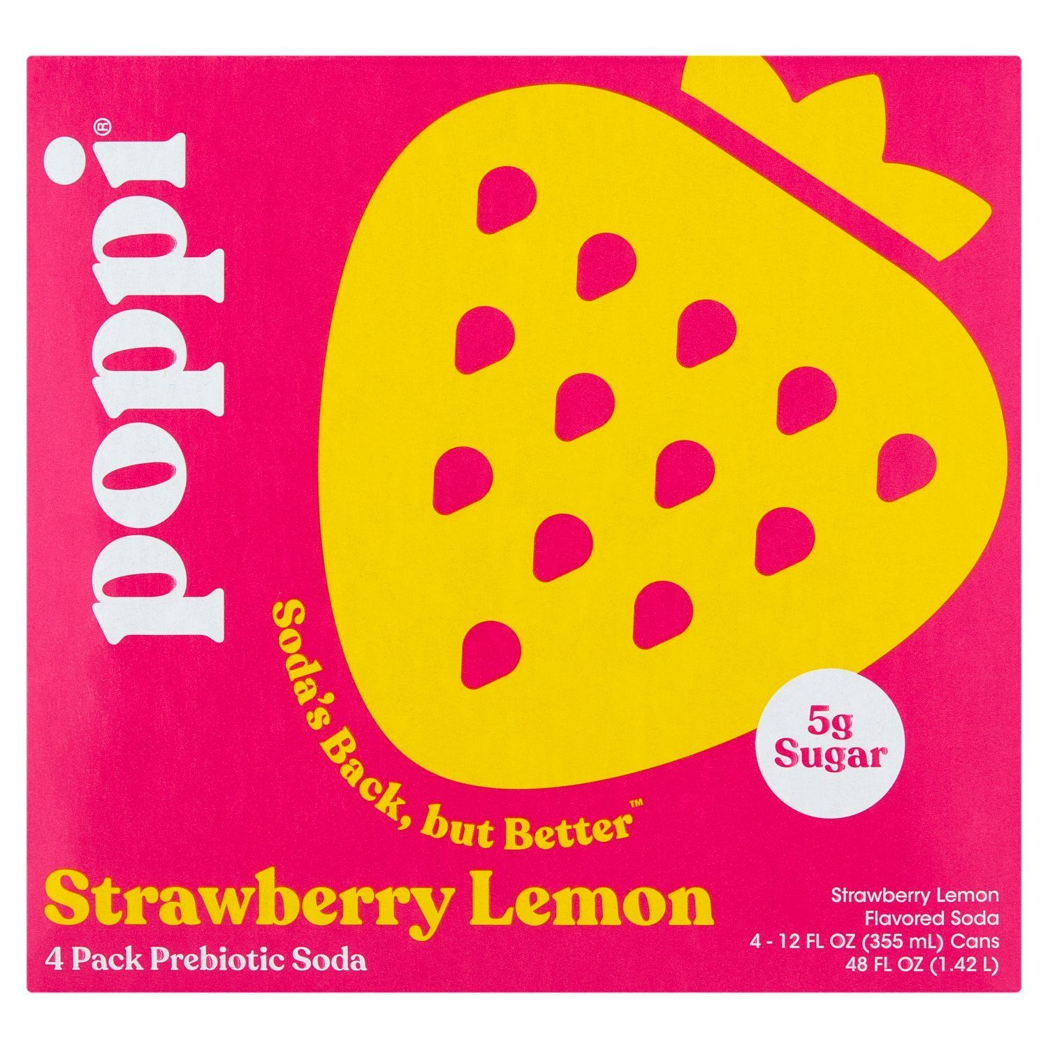 Poppi Strawberry Lemon Prebiotic Soda, 12 fl oz, 4 count