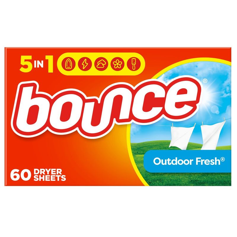 Bounce Dryer Sheets, 60 count, Outdoor Fresh Scent, Fabric Softener Sheets, Reduces Static, Softens