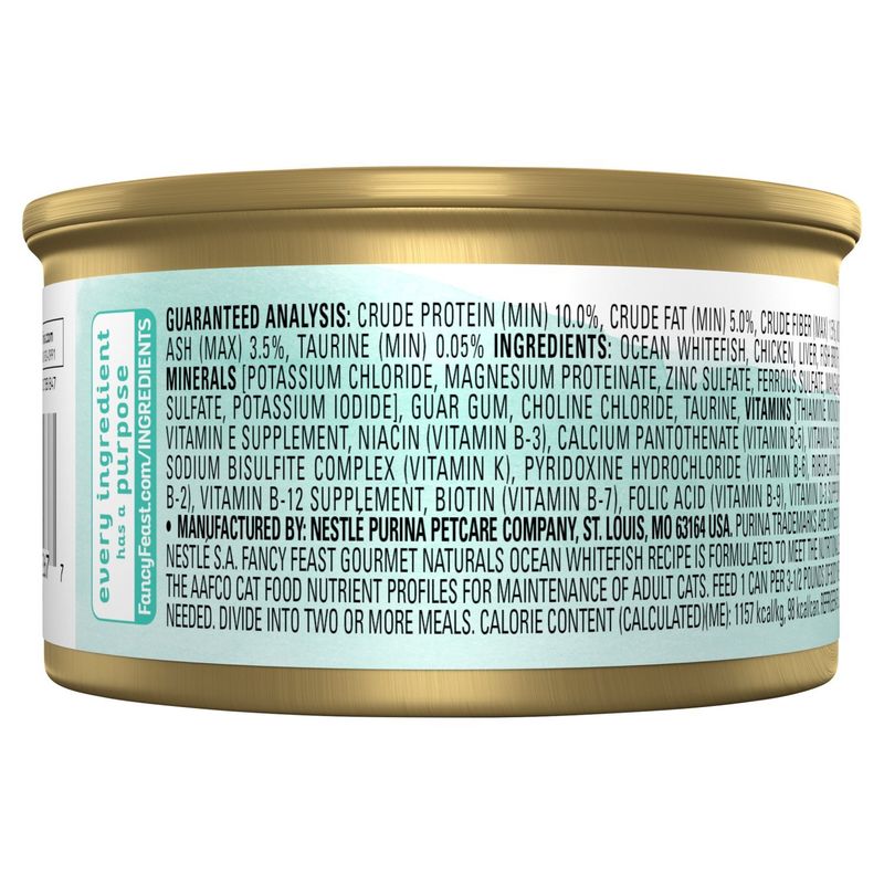 Fancy Feast Gourmet Naturals Natural Ocean Whitefish Recipe Paté Gourmet Cat Food, 3 oz