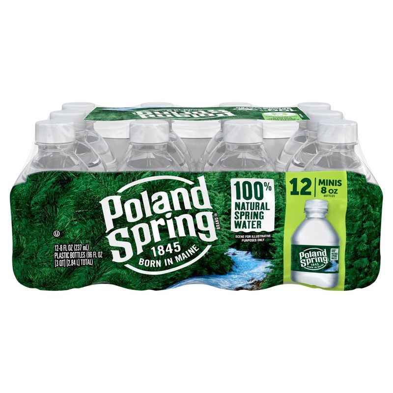 Poland Spring 100% Natural Spring Water, 8 oz, 12 count