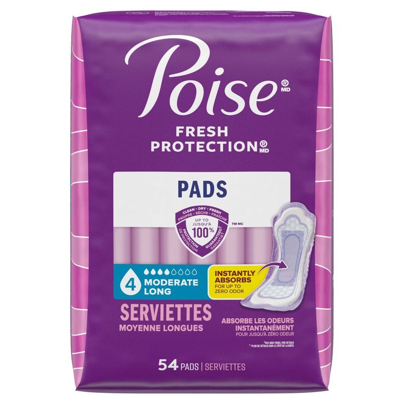 Poise Fresh Protection Moderate Long Pads, 54 count