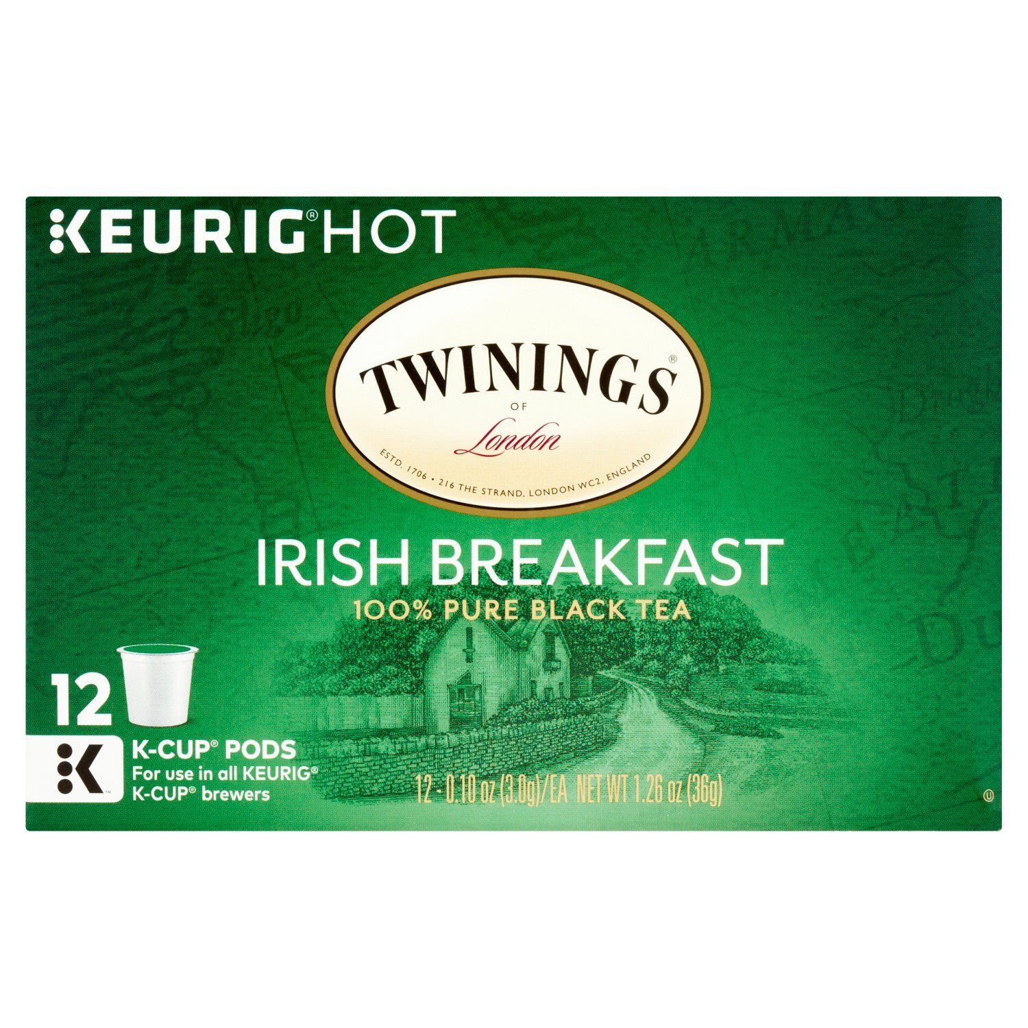 Twinings of London Irish Breakfast 100% Pure Black Tea K-Cup Pods, 0.10 oz, 12 count