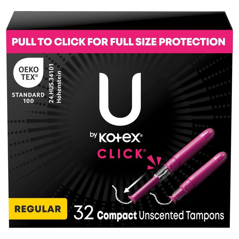 U by Kotex Click Regular Compact Unscented Tampons, 32 count