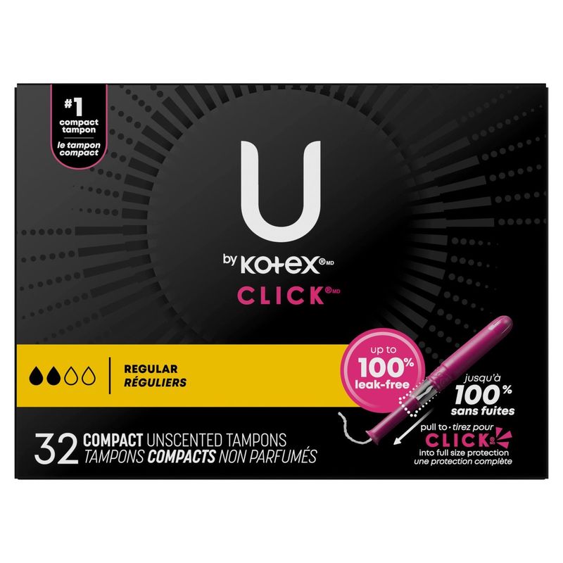 U by Kotex Click Regular Compact Unscented Tampons, 32 count